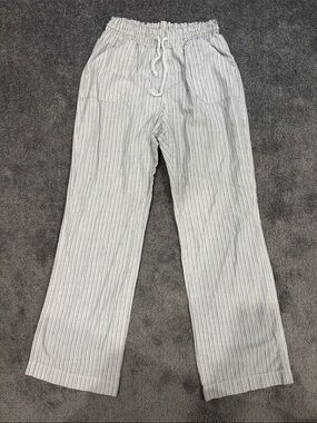 Lightweight Drawstring Linen-Striped Pants